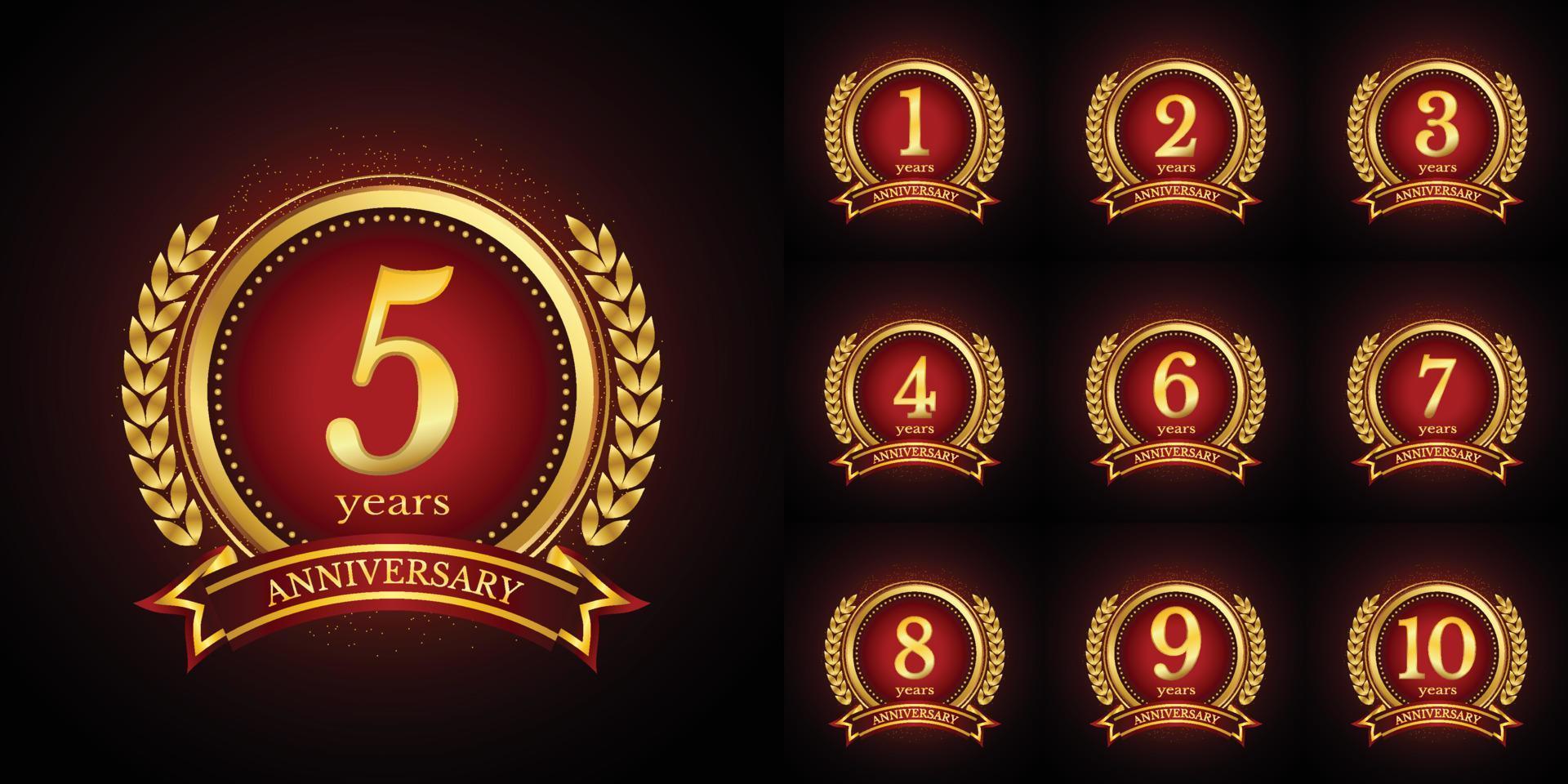 Anniversary golden luxury number emblem logo symbol vector graphic badge for birthday, age, corporate business, wedding, certificate, year, event