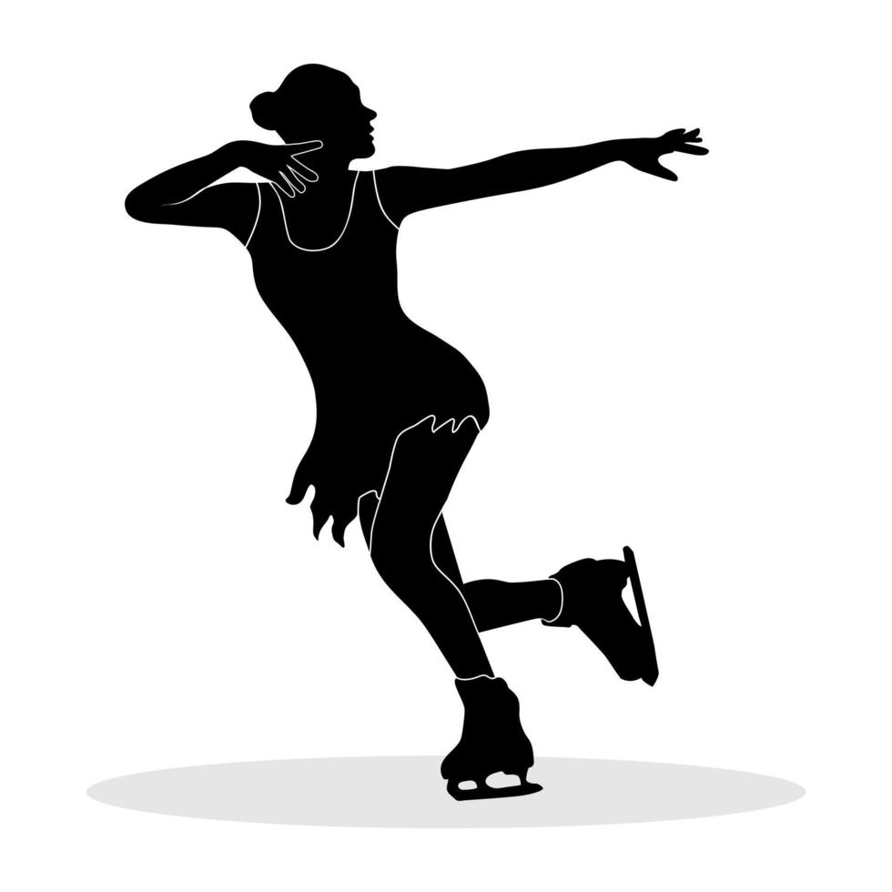 Professional female ice skater silhouette isolated on white background vector