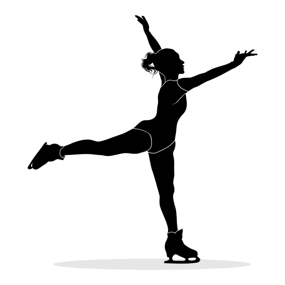 Silhouette of young woman practicing ice skating. Vector illustration silhouette