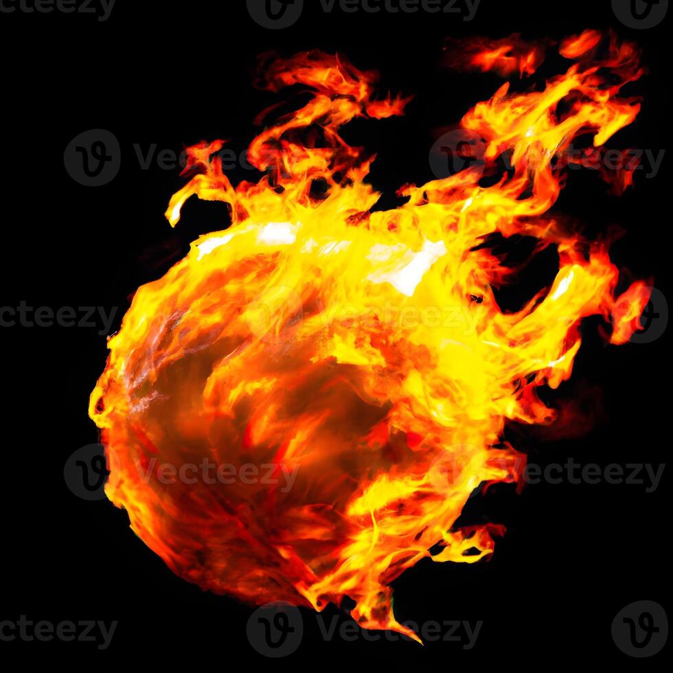 pelota de fuego en negro antecedentes. brillante magma esfera. bola de fuego grande esfera de rojo energía. fantasía juego deletrear icono. generativo ai. foto