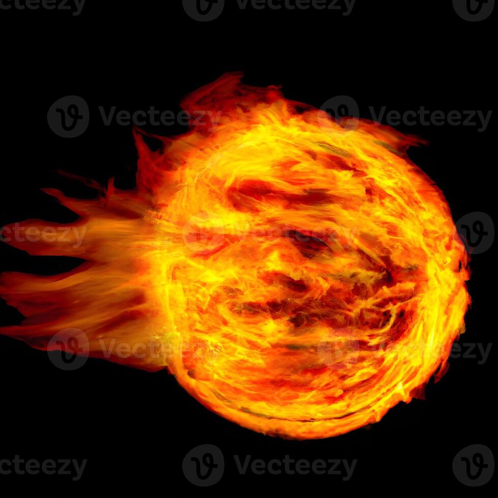 ball of fire on black background. glowing magma sphere. fireball. large sphere of red energy. fantasy game spell icon. . photo