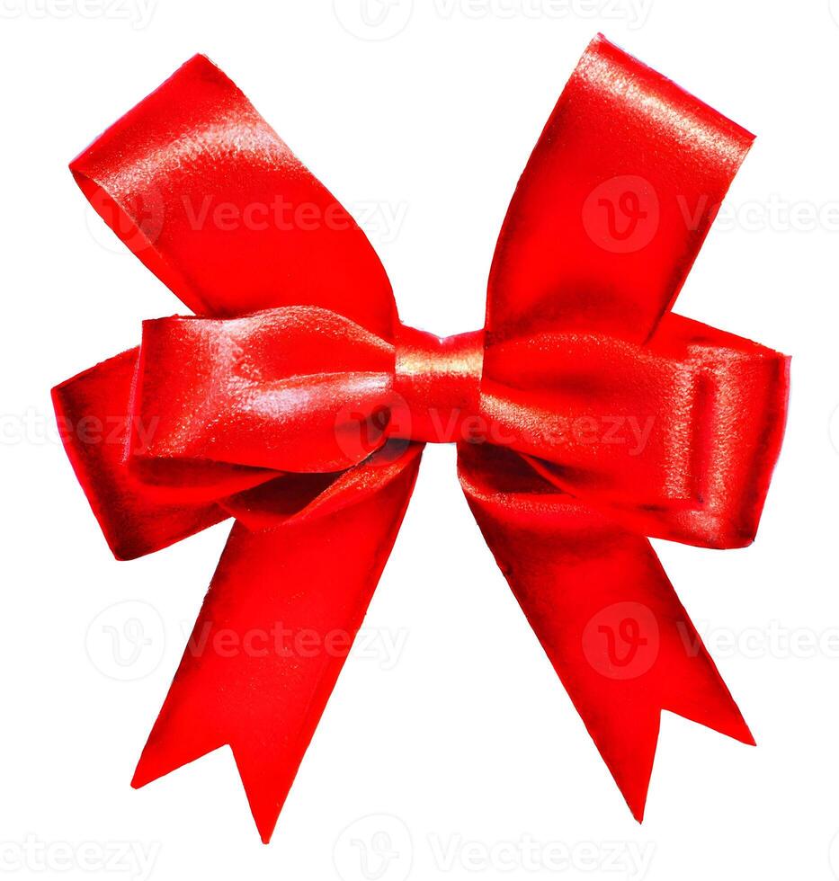 close up of red ribbon bow on white background. photo