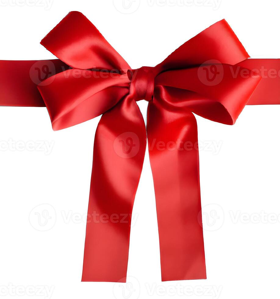 close up of red ribbon bow on white background. photo