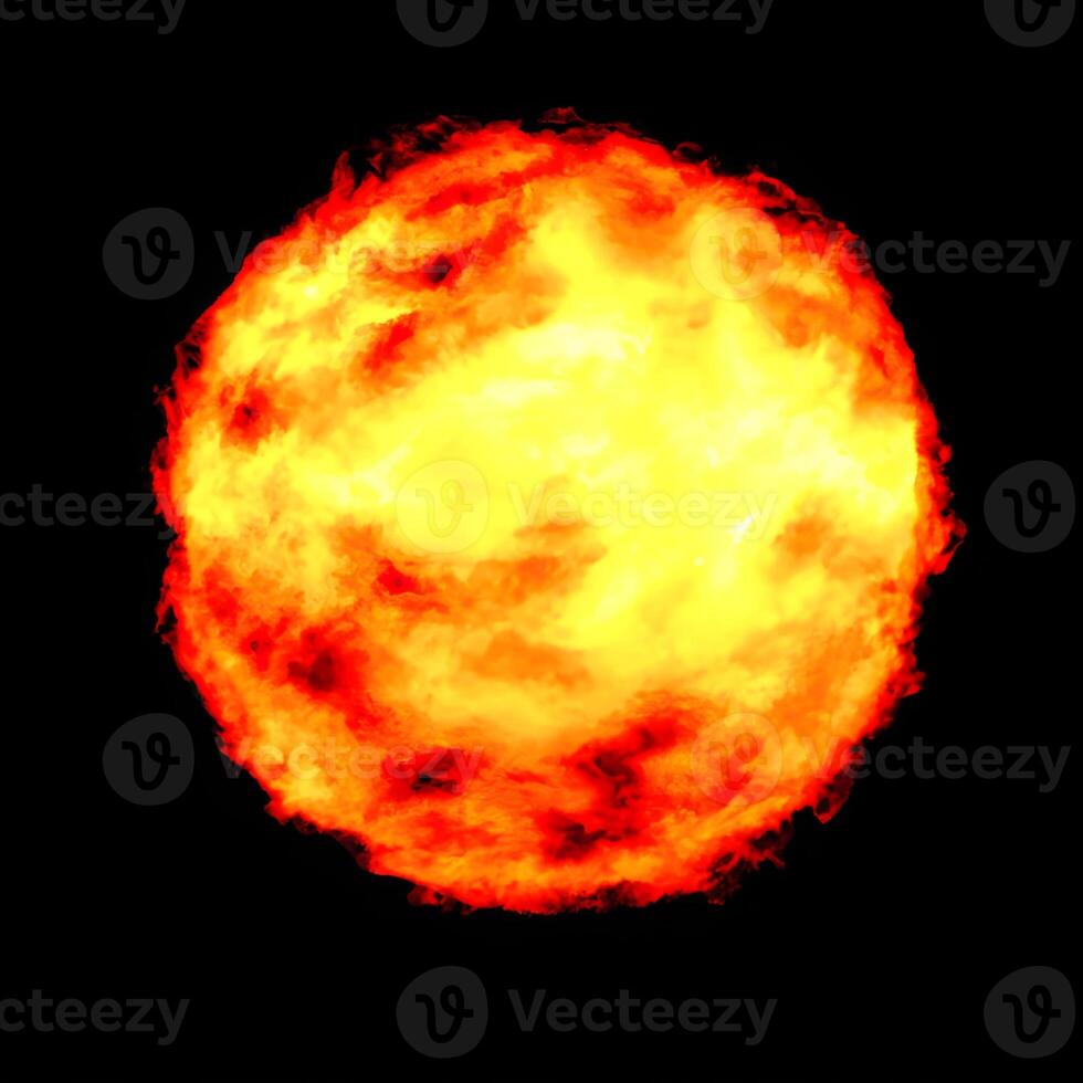ball of fire on black background. glowing magma sphere. fireball. large sphere of red energy. fantasy game spell icon. . photo
