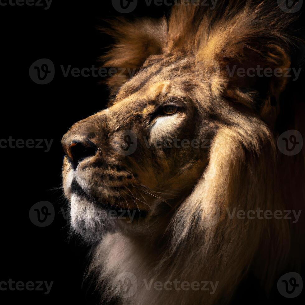 Close up portrait of side view lion's face on black background. lion head.  king of jungle. Generative AI. 22561906 Stock Photo at Vecteezy