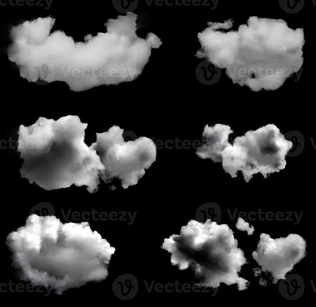 set of clouds isolated on black background. . photo