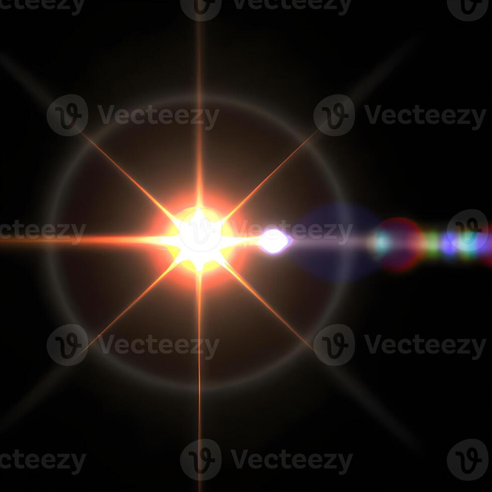 Lens flare isolated on black background. light effect. . photo