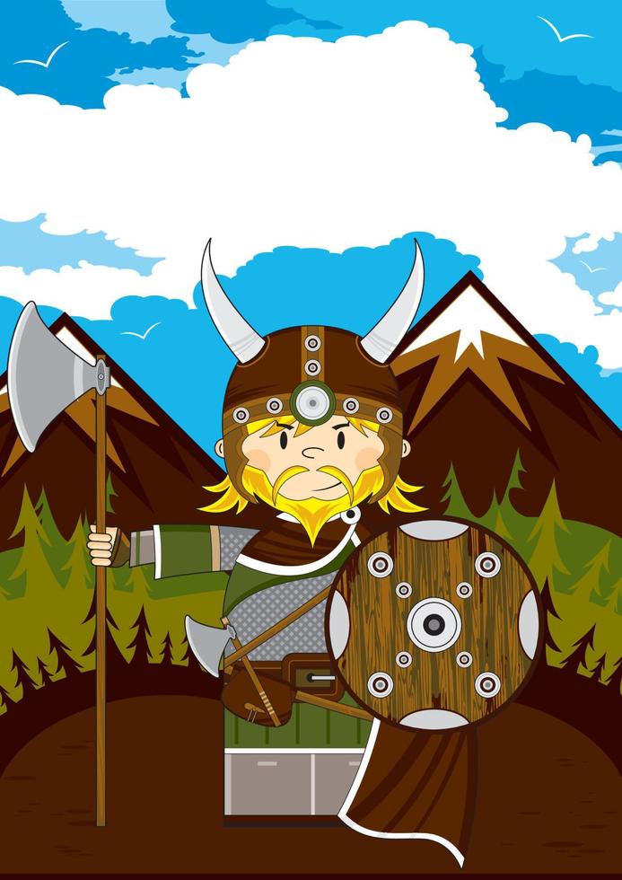 Cute Cartoon Viking Warrior with Axe Norse History Illustration vector