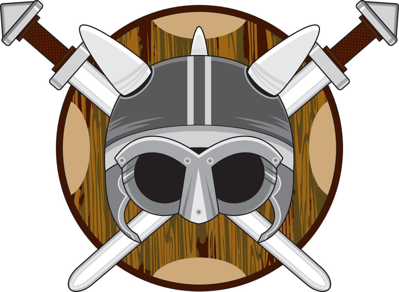 vikingo casco en proteger con cruzado espadas vector