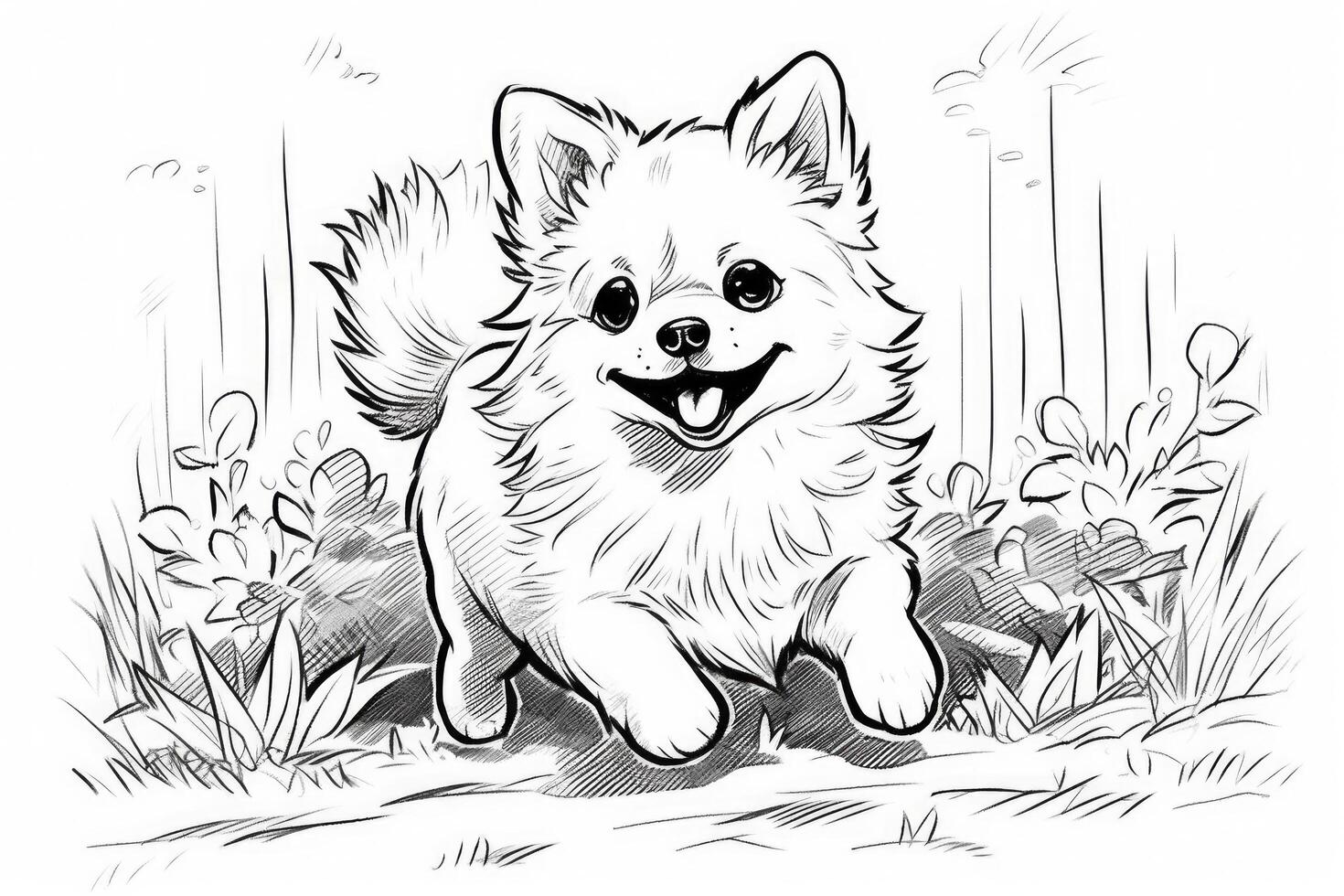 Coloring page outline of cartoon cute little puppy dog. illustration coloring book for kids. photo