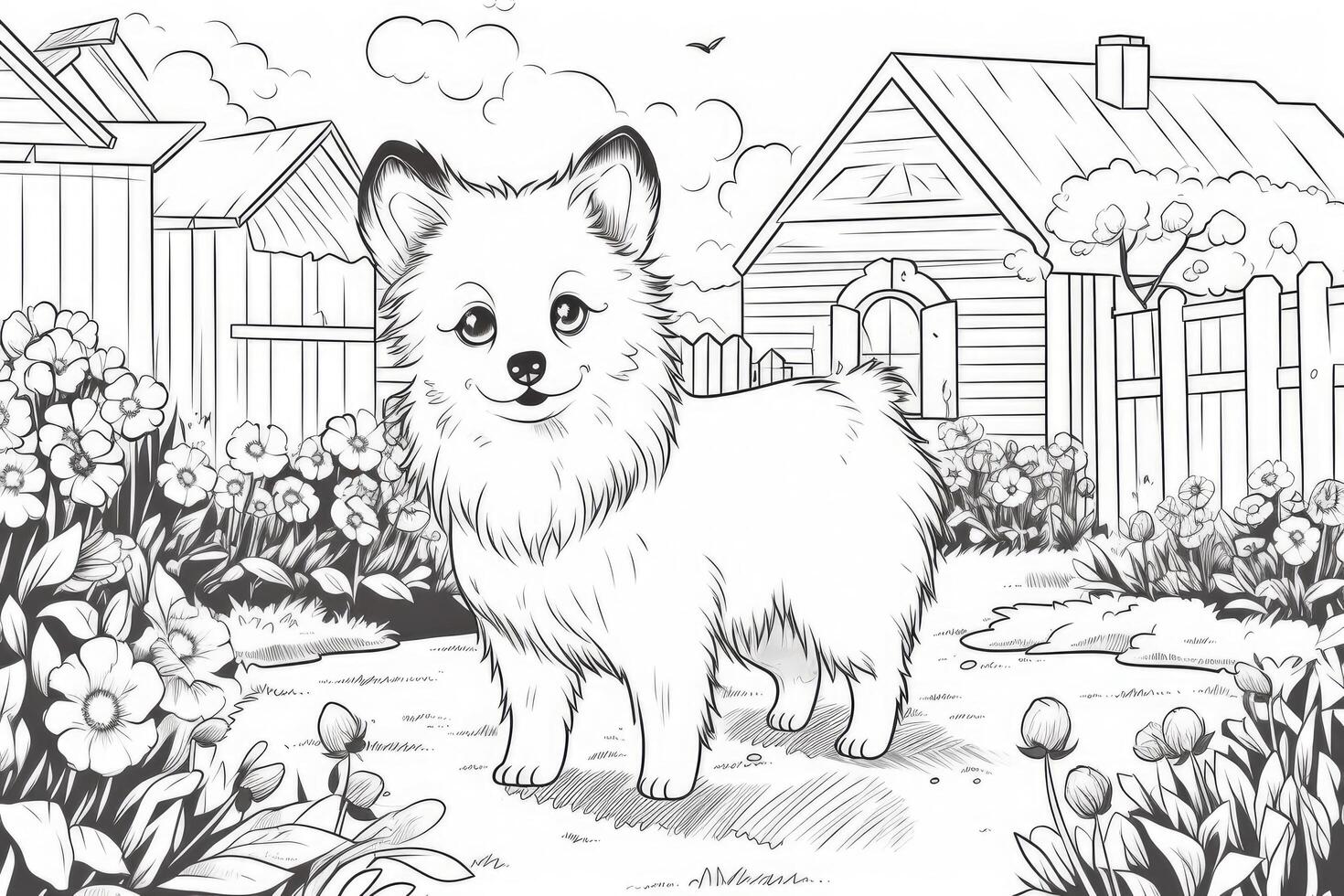 Coloring page outline of cartoon cute little puppy dog. illustration coloring book for kids. photo