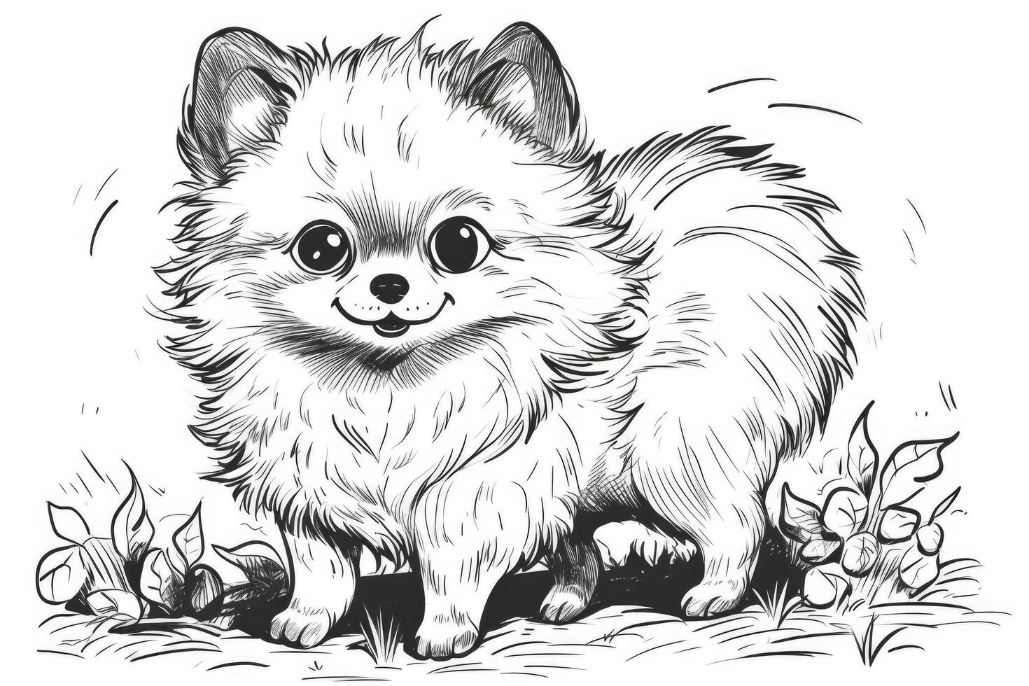 Coloring page outline of cartoon cute little puppy dog. illustration coloring book for kids. photo