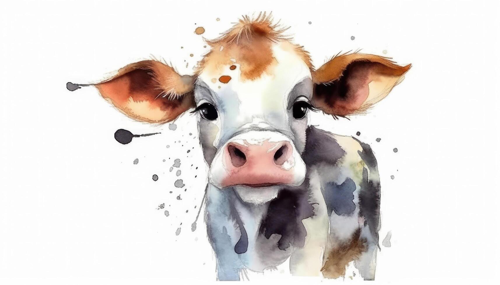 Watercolor cute cow white background with photo