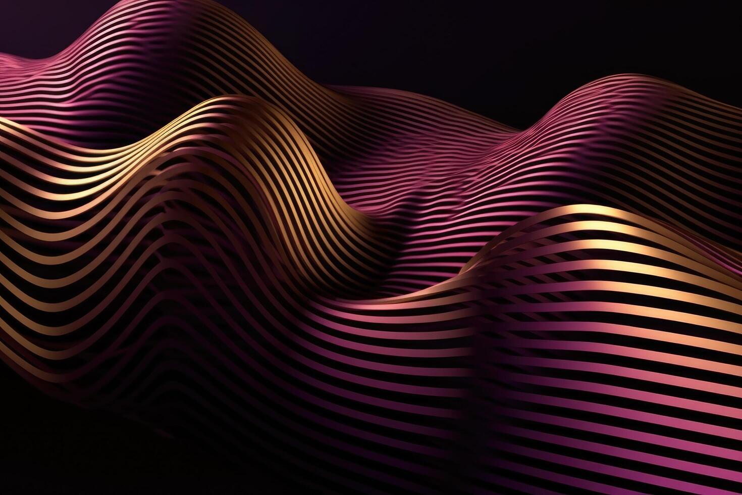 Wavy Golden and Purple Metallic 3D Background.. photo