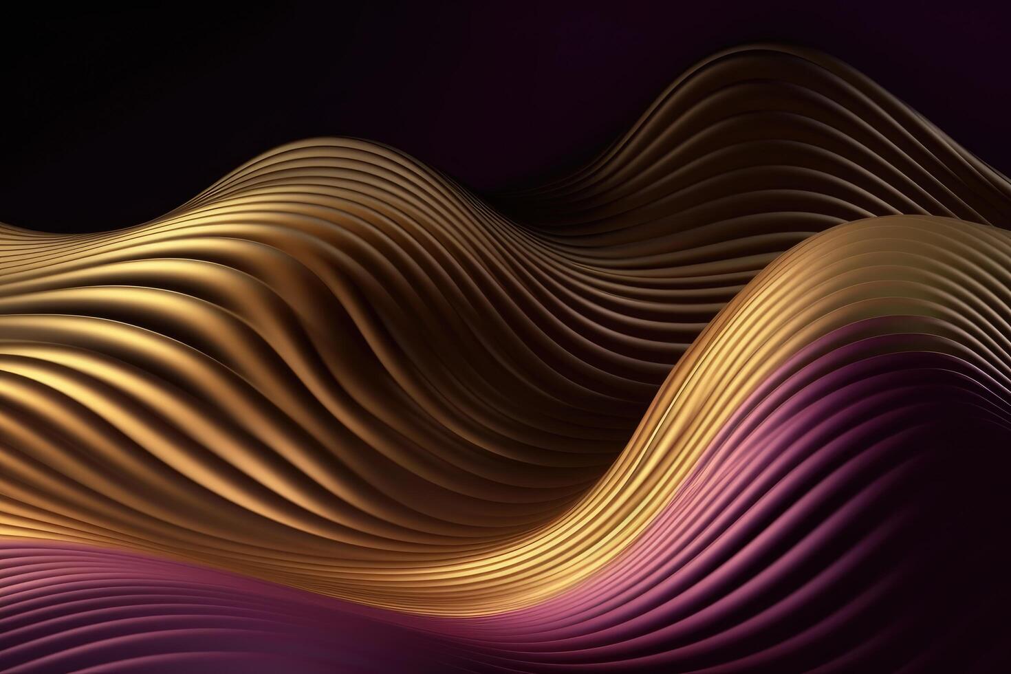 Wavy Golden and Purple Metallic 3D Background.. photo