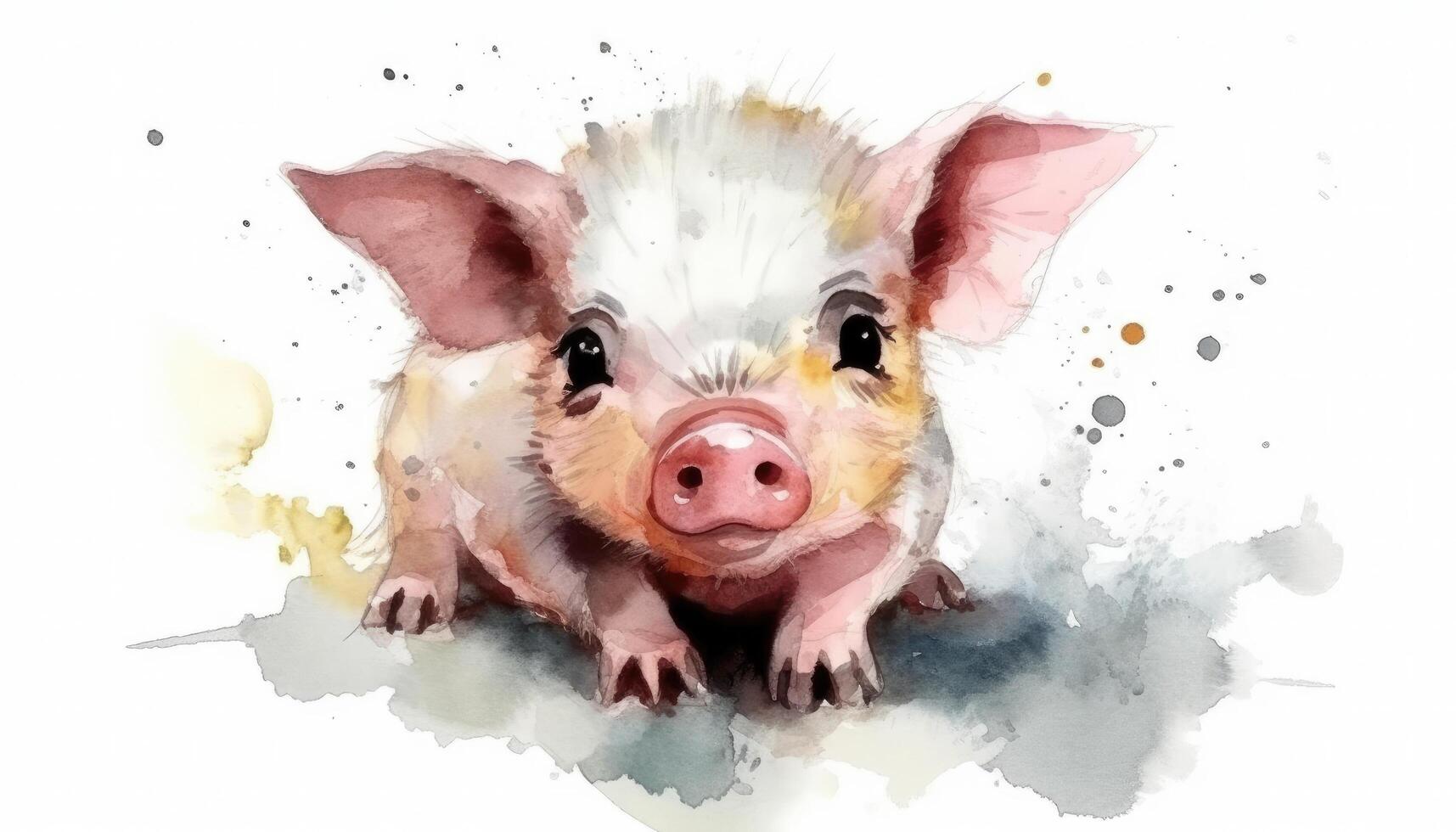 Watercolor cute pig white background with photo