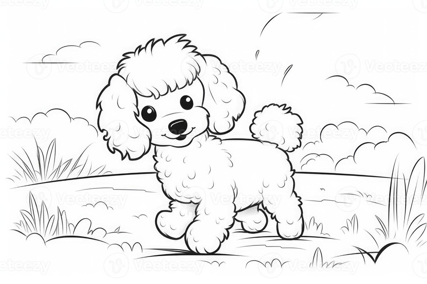 Coloring page outline of cartoon cute little puppy dog. illustration coloring book for kids. photo