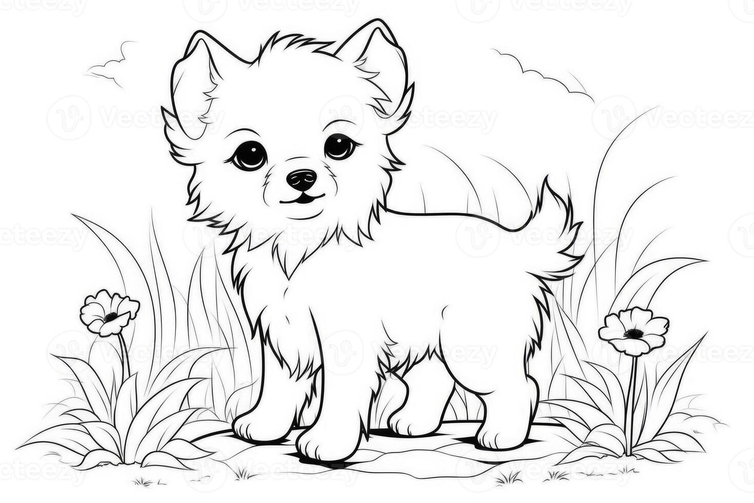 Coloring page outline of cartoon cute little puppy dog. illustration coloring book for kids. photo