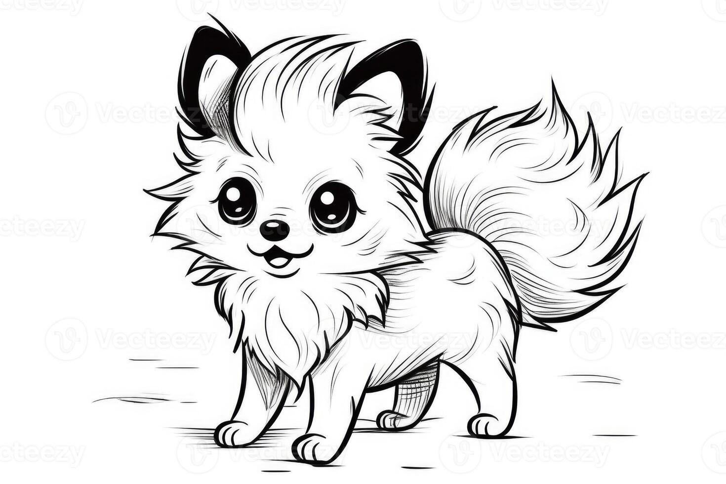 Coloring page outline of cartoon cute little puppy dog. illustration coloring book for kids. photo