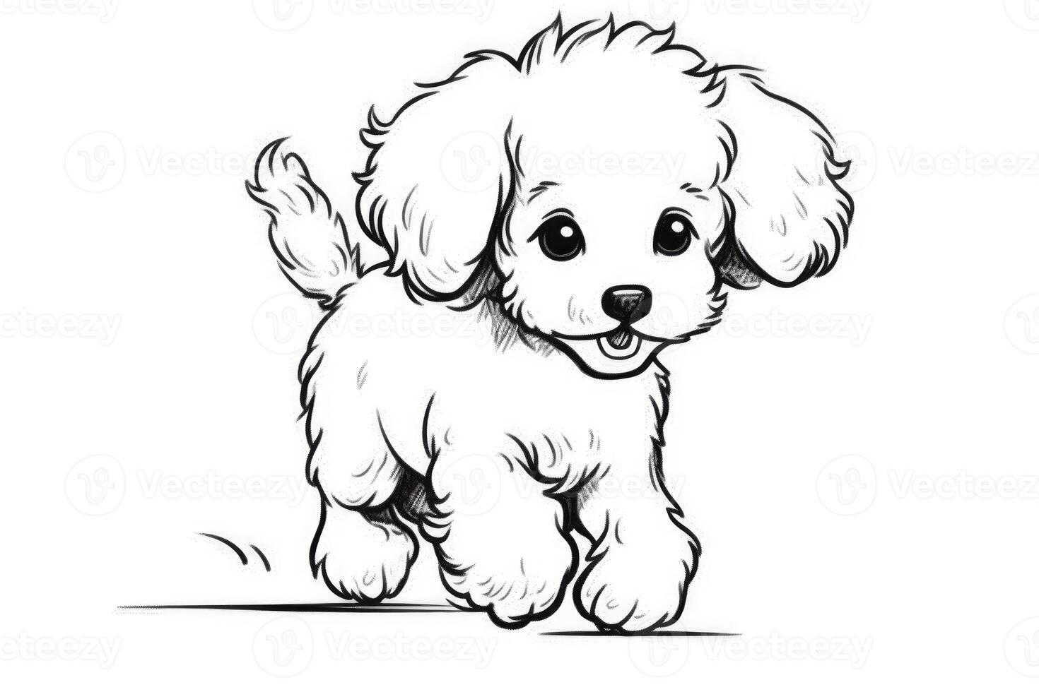 Coloring page outline of cartoon cute little puppy dog. illustration coloring book for kids. photo