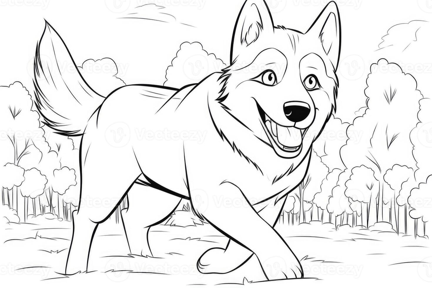 Coloring page outline of cartoon cute little puppy dog. illustration coloring book for kids. photo