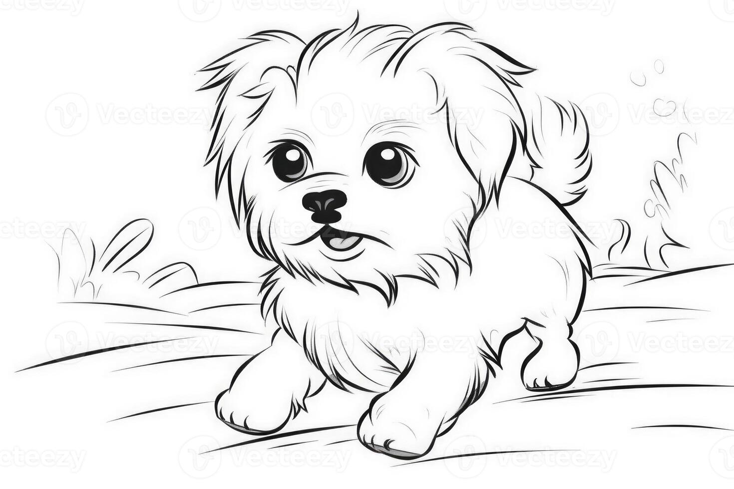 Coloring page outline of cartoon cute little puppy dog. illustration coloring book for kids. photo