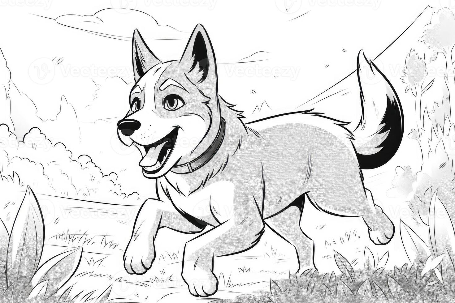 Coloring page outline of cartoon cute little puppy dog. illustration coloring book for kids. photo