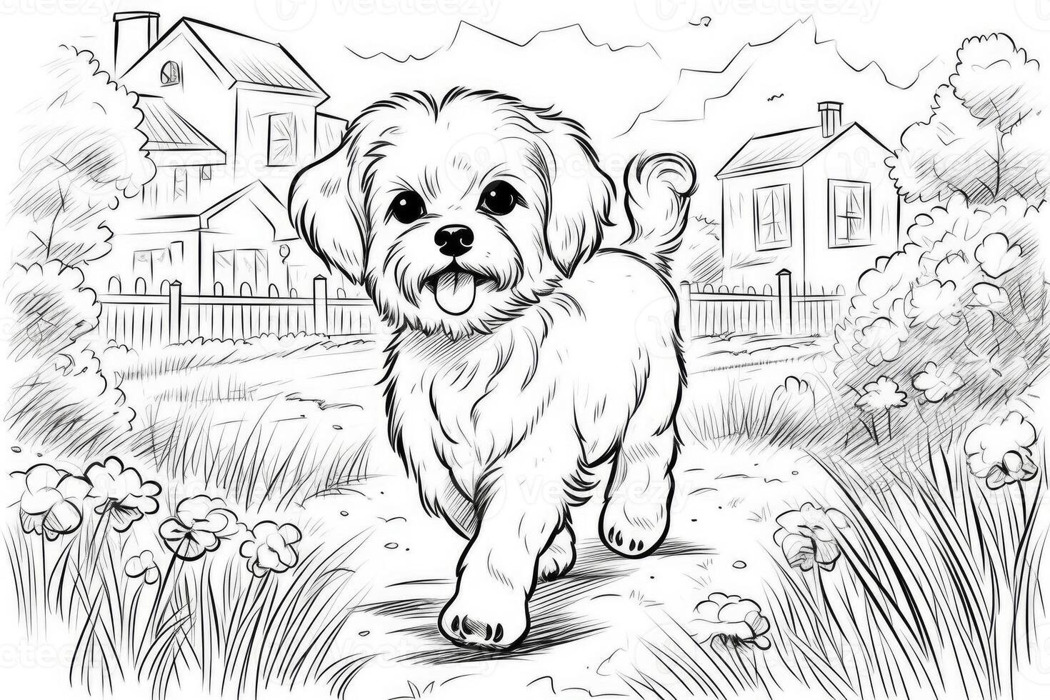 Coloring page outline of cartoon cute little puppy dog. illustration coloring book for kids. photo