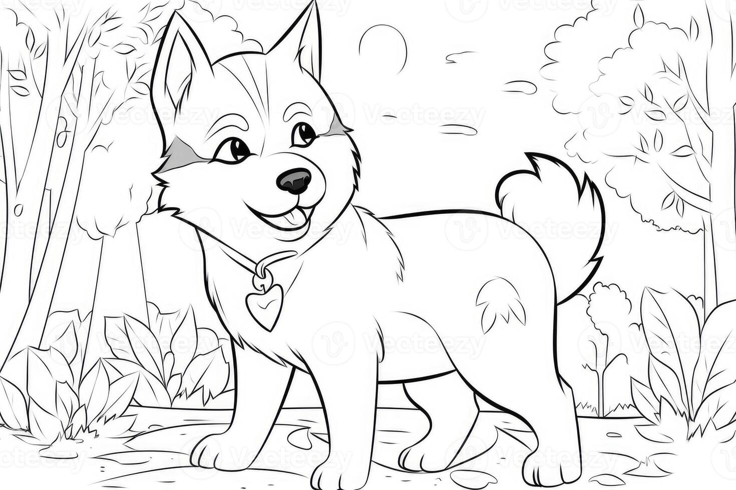 Coloring page outline of cartoon cute little puppy dog. illustration coloring book for kids. photo