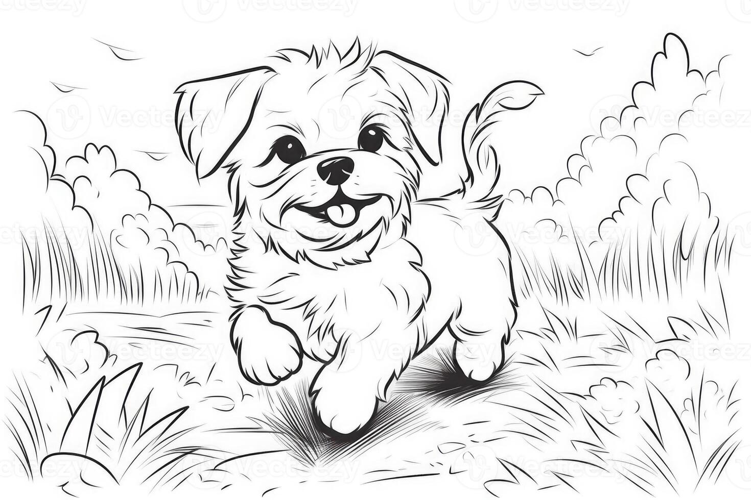 Coloring page outline of cartoon cute little puppy dog. illustration coloring book for kids. photo