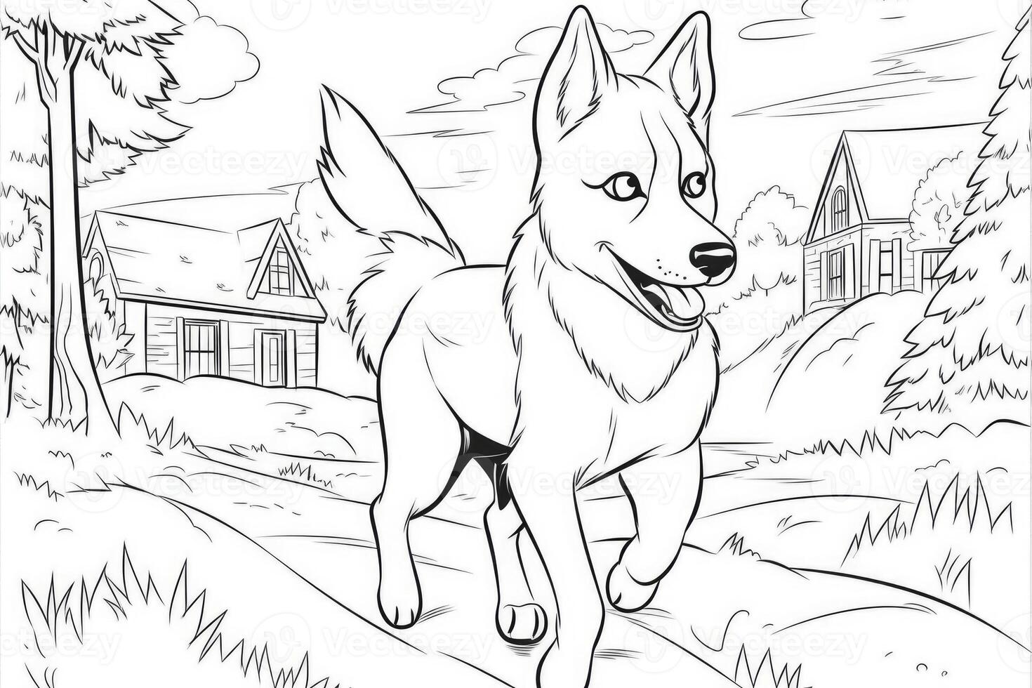 Coloring page outline of cartoon cute little puppy dog. illustration coloring book for kids. photo