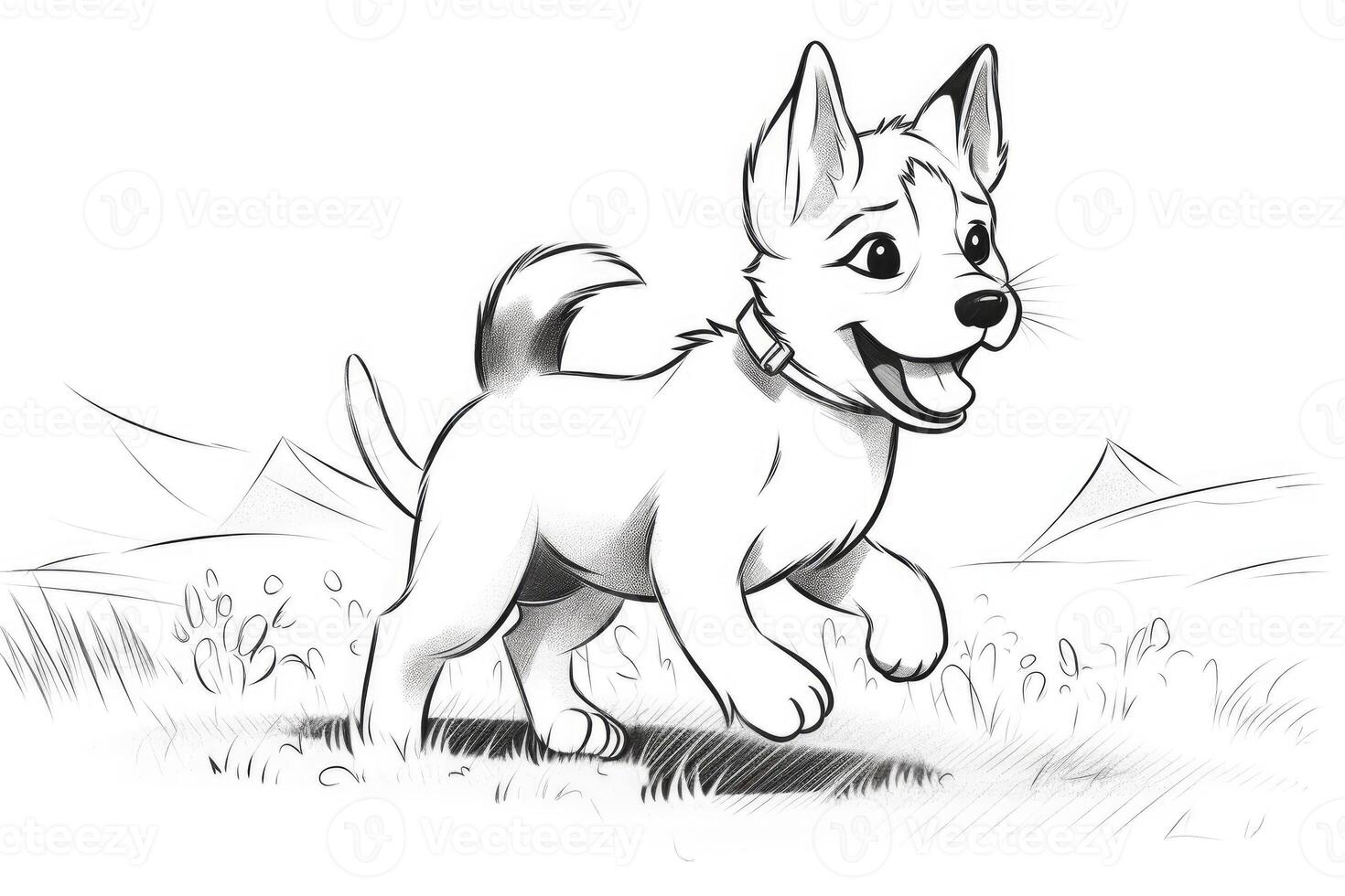 Coloring page outline of cartoon cute little puppy dog. illustration coloring book for kids. photo