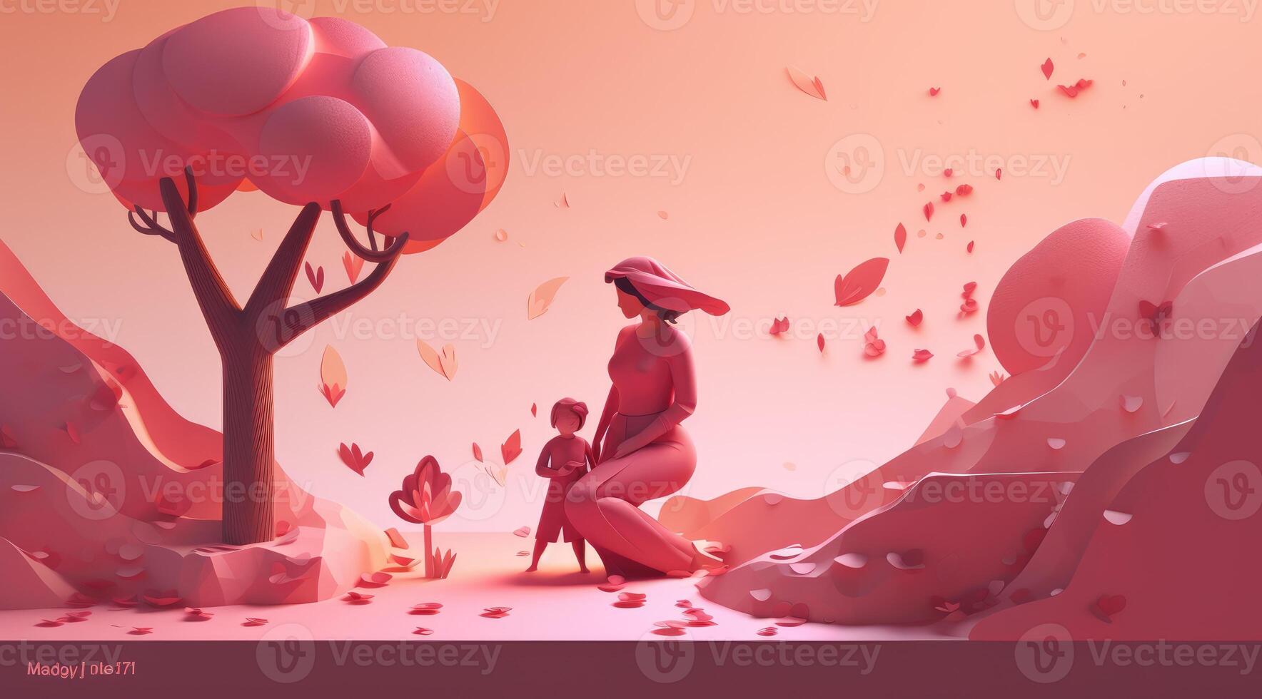 Mother's day greeting card clipart personalized mother card template, in the style of 3D polygonal paper art with photo