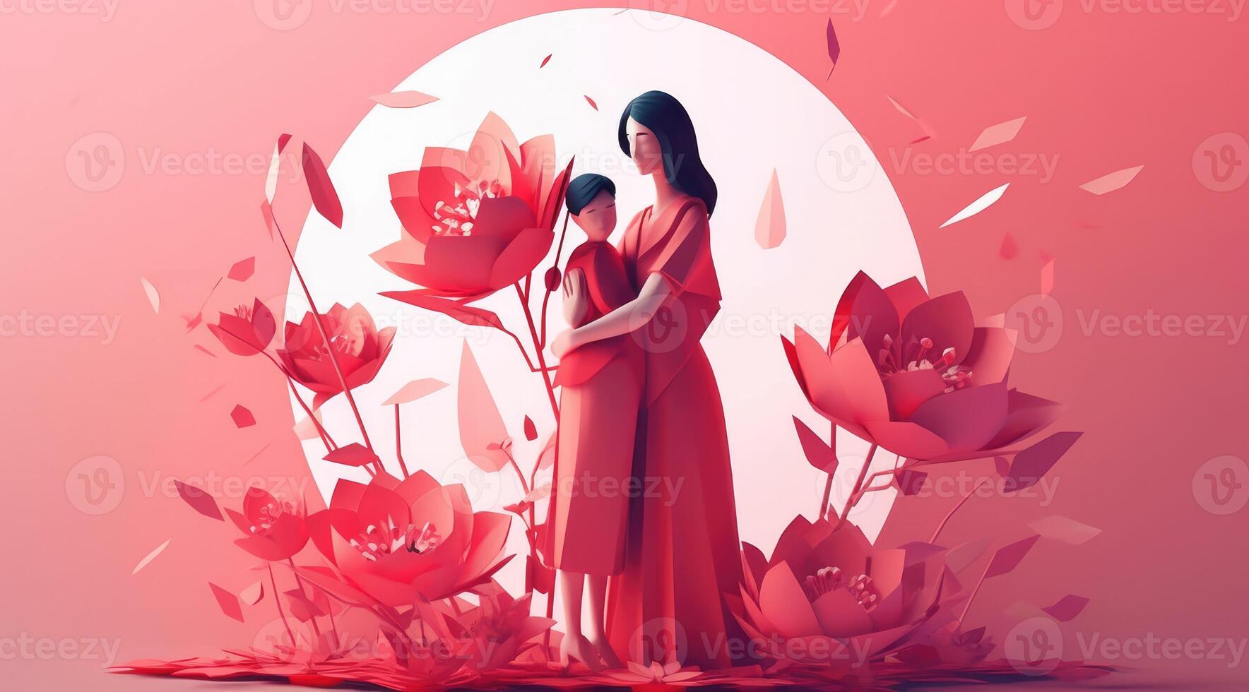 Mother's day greeting card clipart personalized mother card template, in the style of 3D polygonal paper art with photo