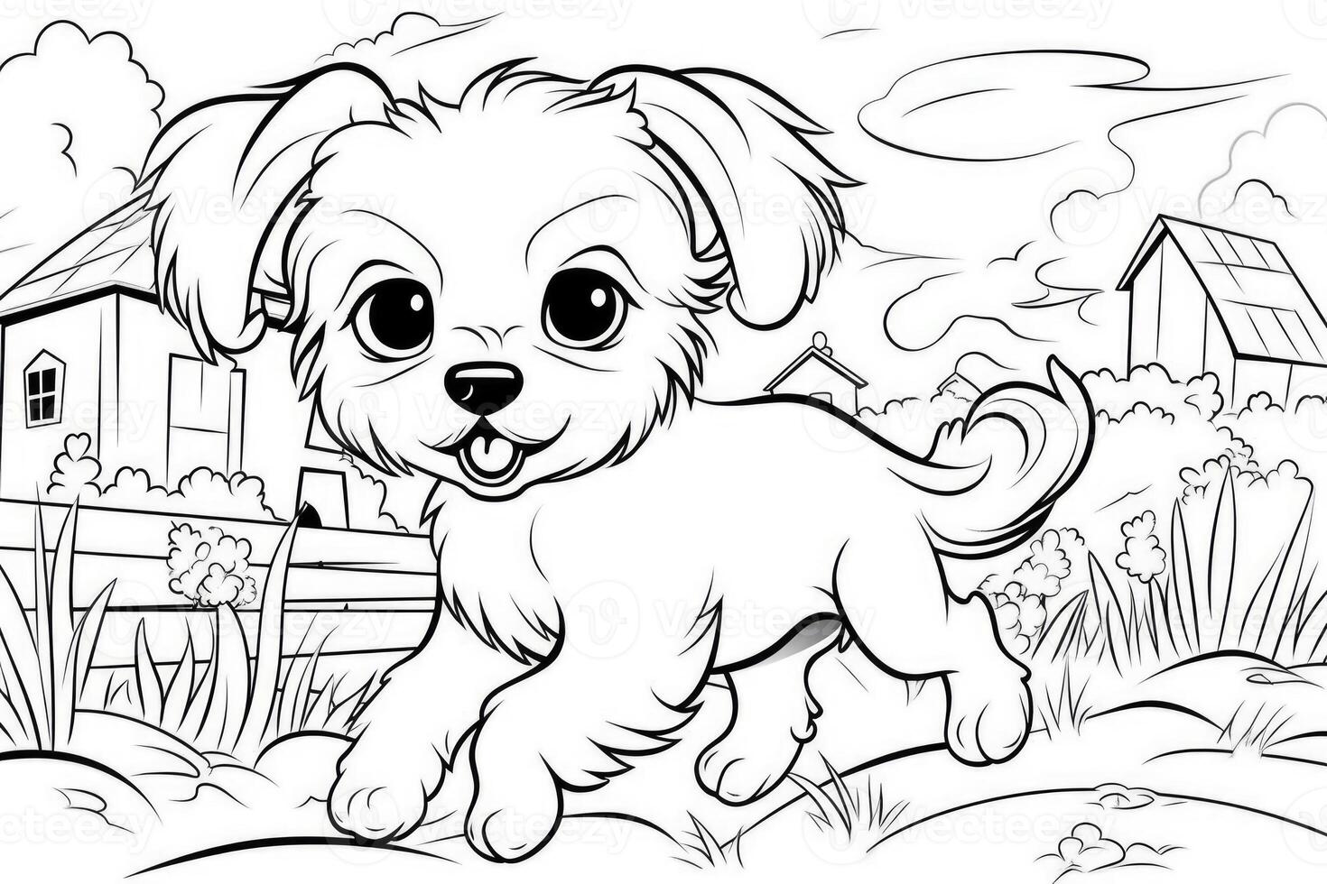 Coloring page outline of cartoon cute little puppy dog. illustration coloring book for kids. photo