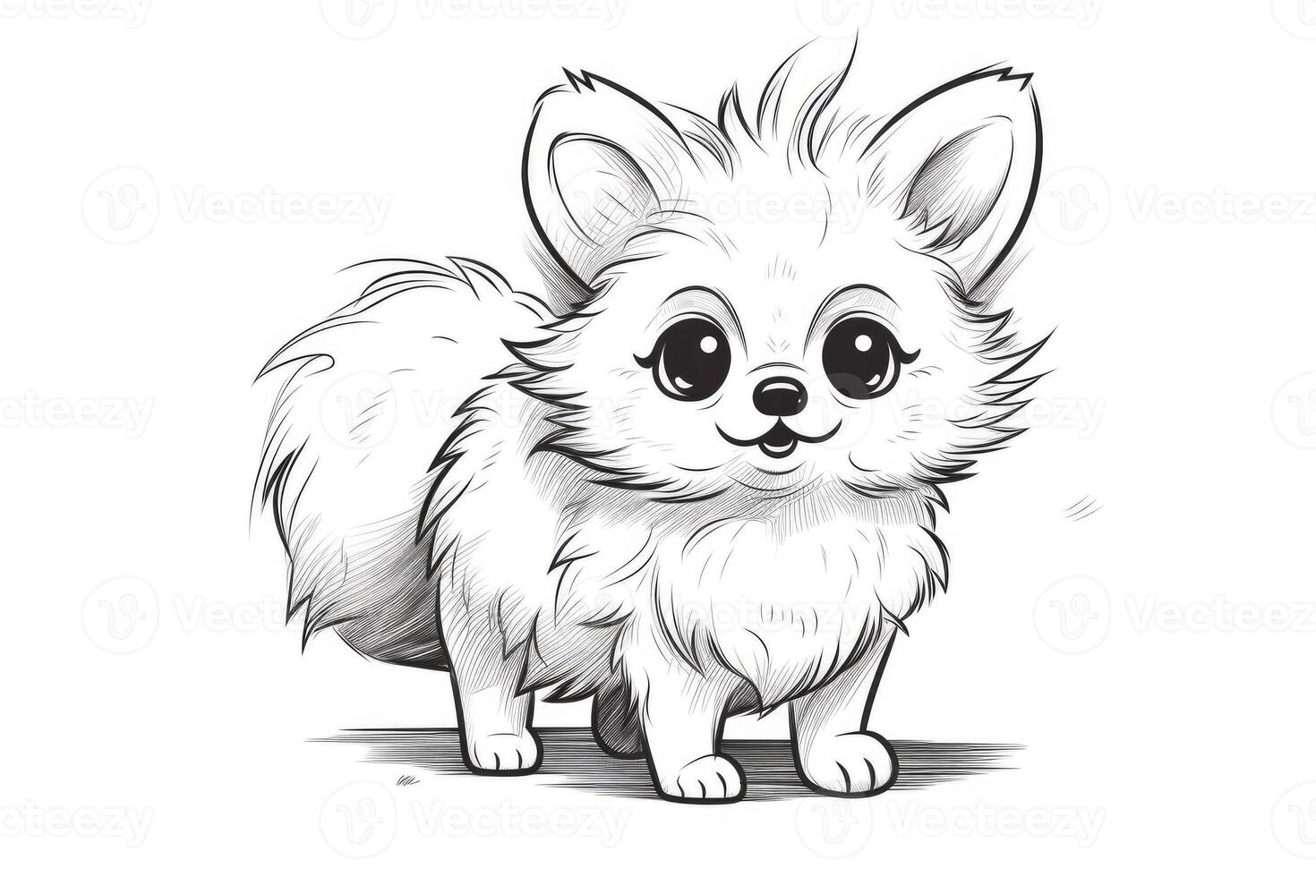 Coloring page outline of cartoon cute little puppy dog. illustration coloring book for kids. photo