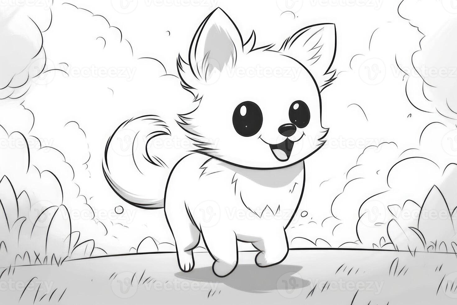 Coloring page outline of cartoon cute little puppy dog. illustration coloring book for kids. photo