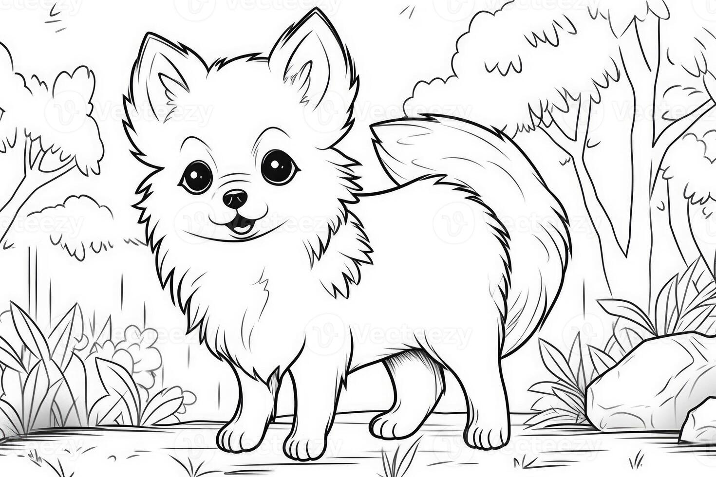 Coloring page outline of cartoon cute little puppy dog. illustration coloring book for kids. photo