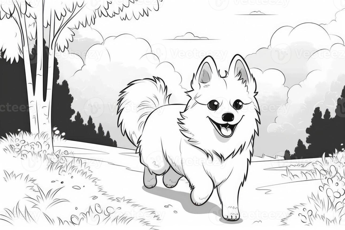 Coloring page outline of cartoon cute little puppy dog. illustration coloring book for kids. photo