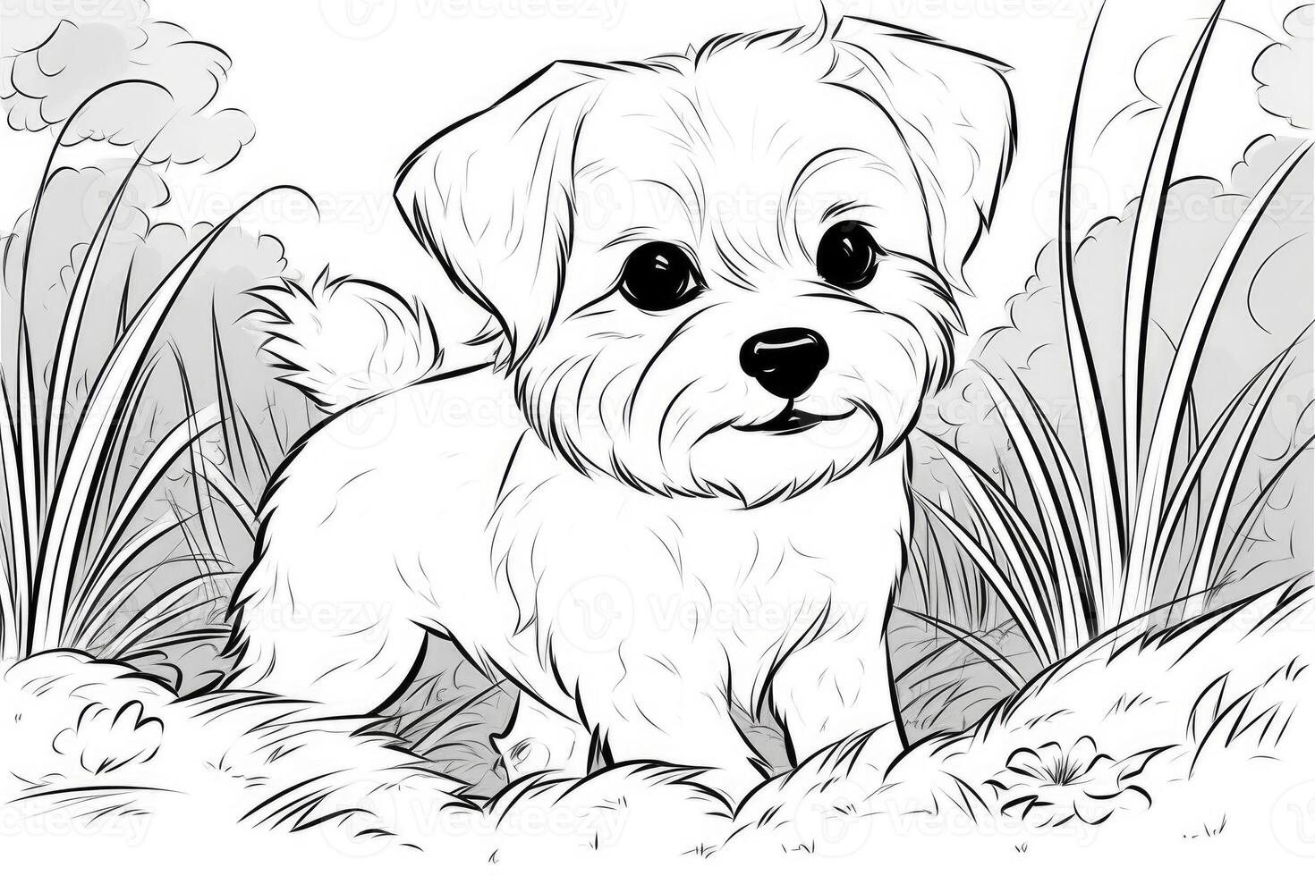 Coloring page outline of cartoon cute little puppy dog. illustration coloring book for kids. photo