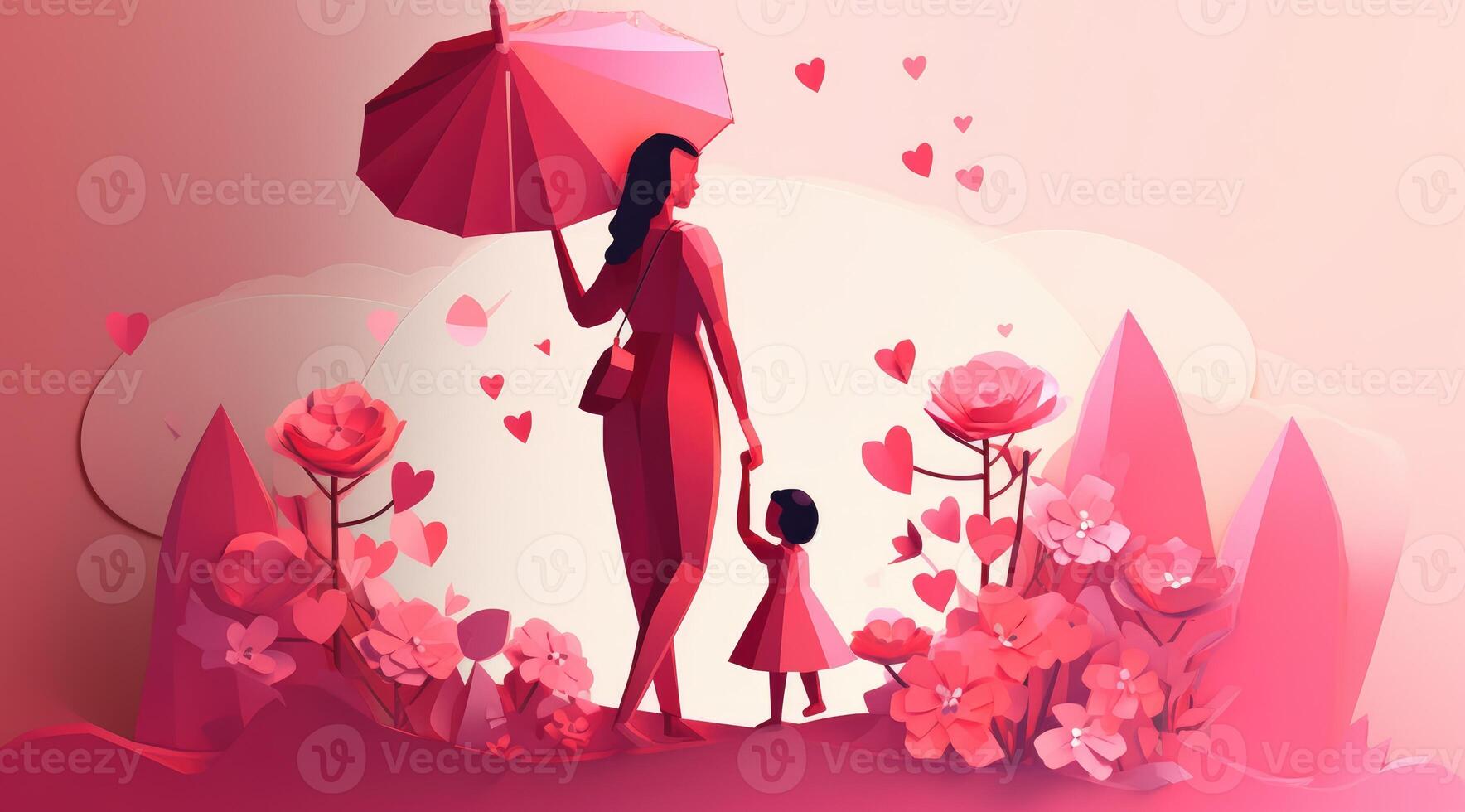 Mother's day greeting card clipart personalized mother card template, in the style of 3D polygonal paper art with photo