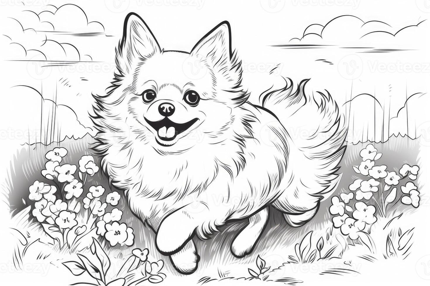 Coloring page outline of cartoon cute little puppy dog. illustration coloring book for kids. photo