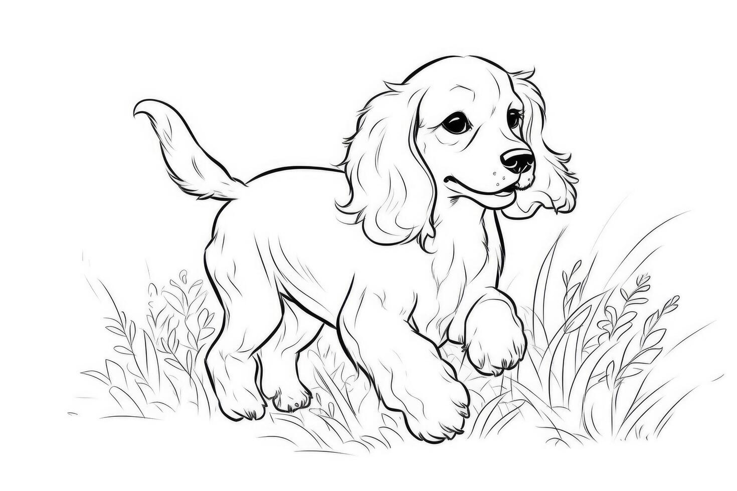 Coloring page outline of cartoon cute little puppy dog. illustration coloring book for kids. photo