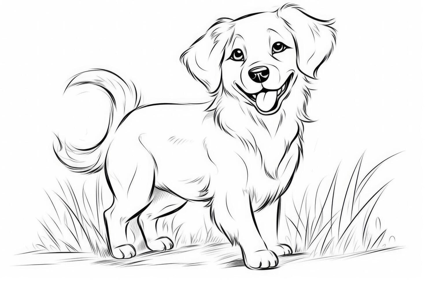 Coloring page outline of cartoon cute little puppy dog. illustration coloring book for kids. photo