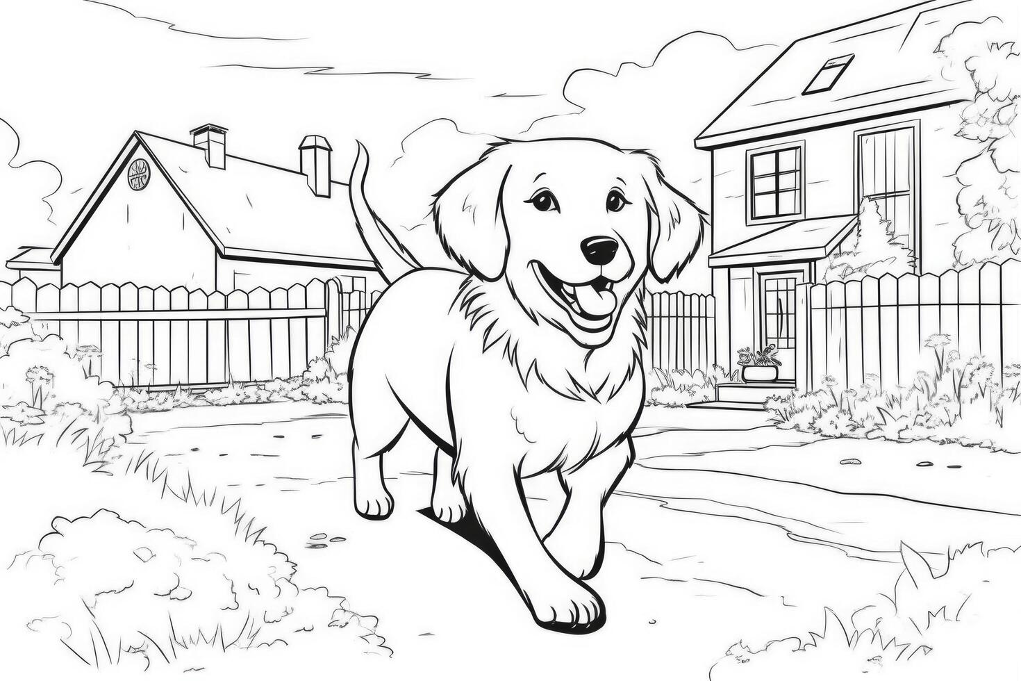 Coloring page outline of cartoon cute little puppy dog. illustration coloring book for kids. photo