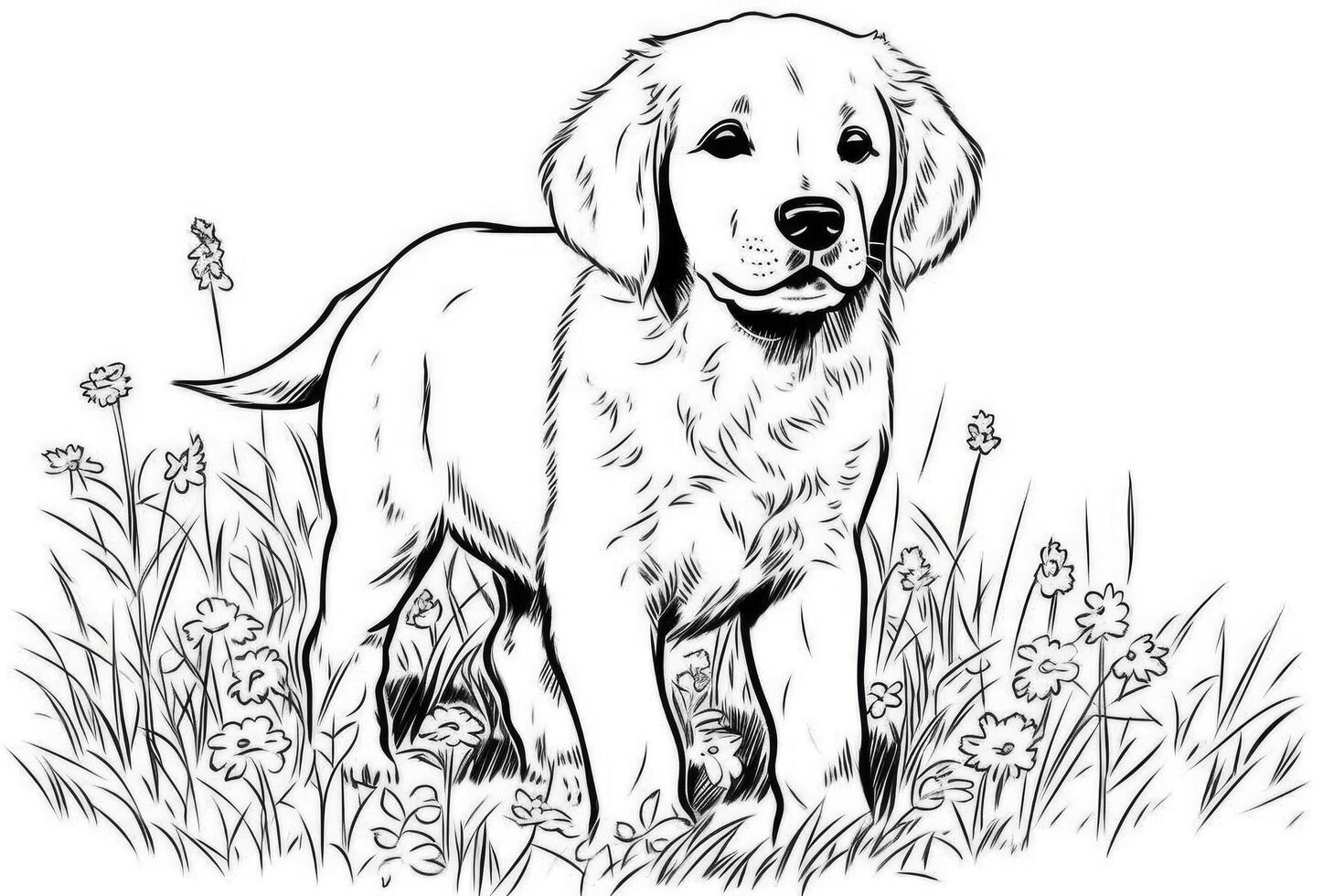 Coloring page outline of cartoon cute little puppy dog. illustration coloring book for kids. photo