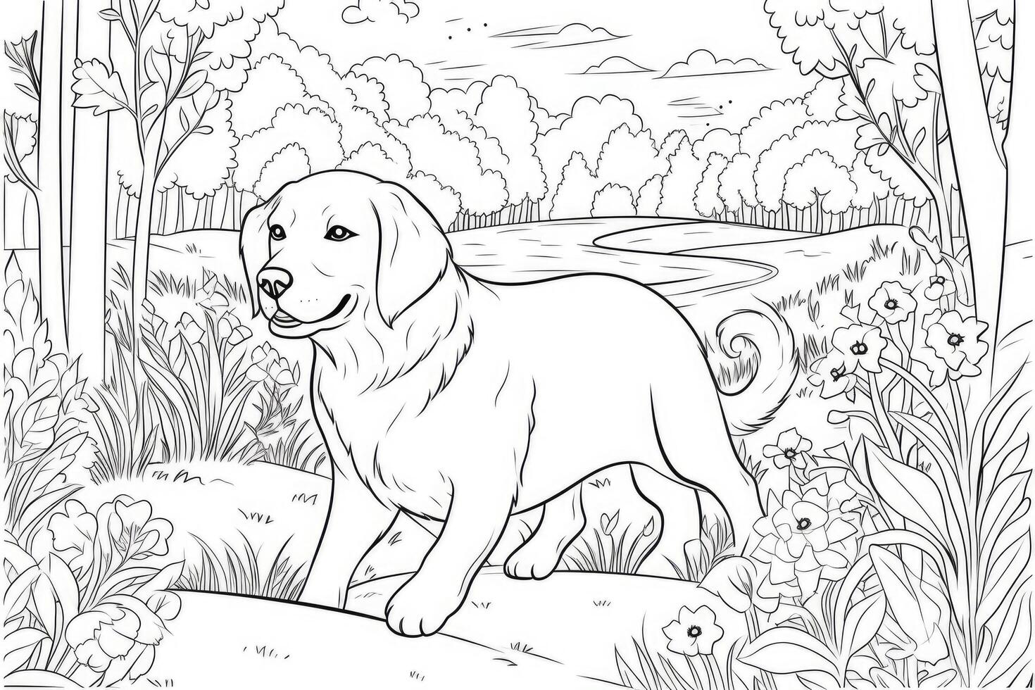 colorante página contorno de dibujos animados linda pequeño perrito perro. ilustración colorante libro para niños. generativo ai foto