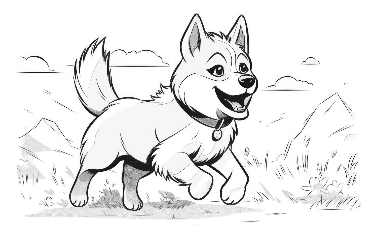 Coloring page outline of cartoon cute little puppy dog. illustration coloring book for kids. photo