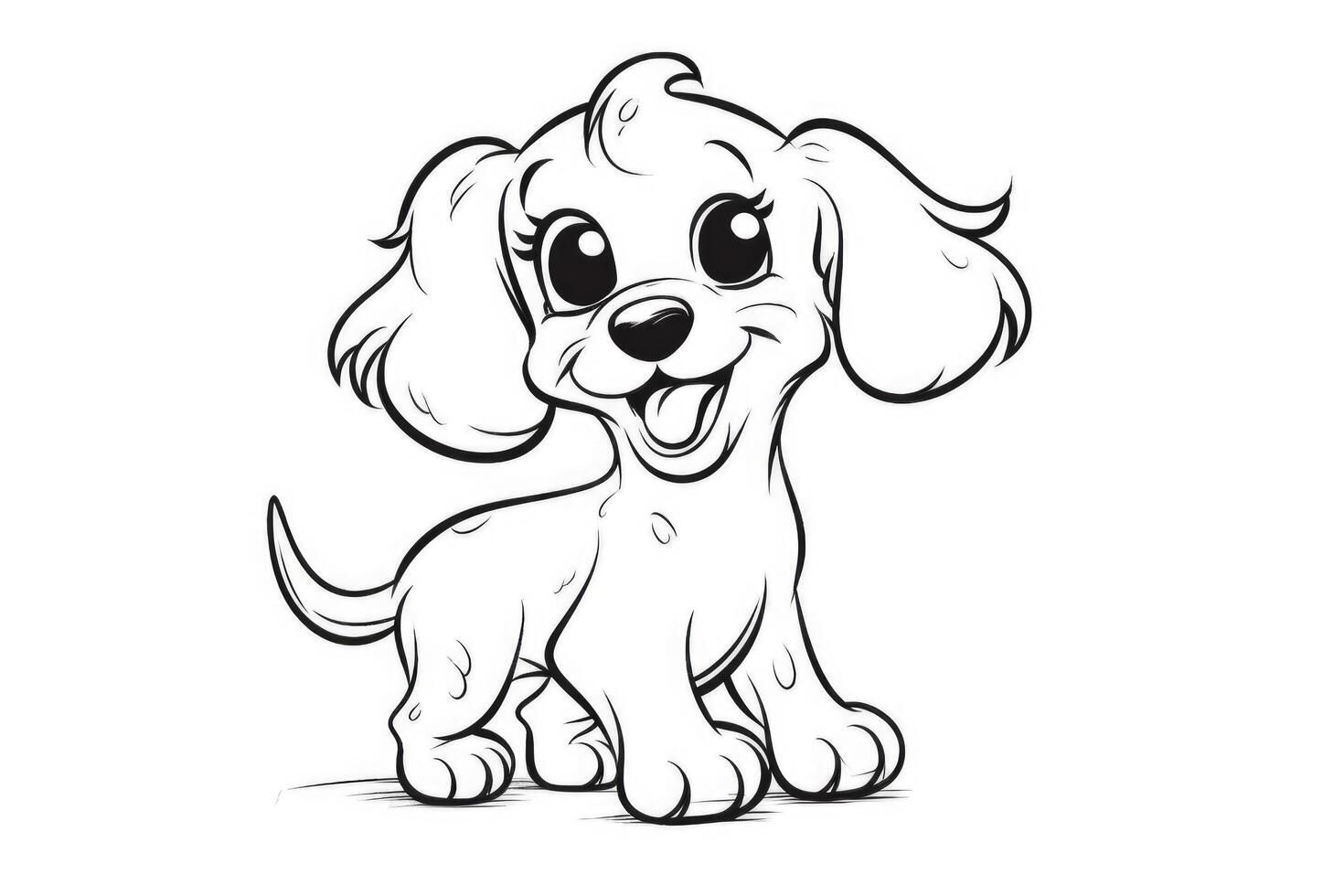 Coloring page outline of cartoon cute little puppy dog. illustration coloring book for kids. photo