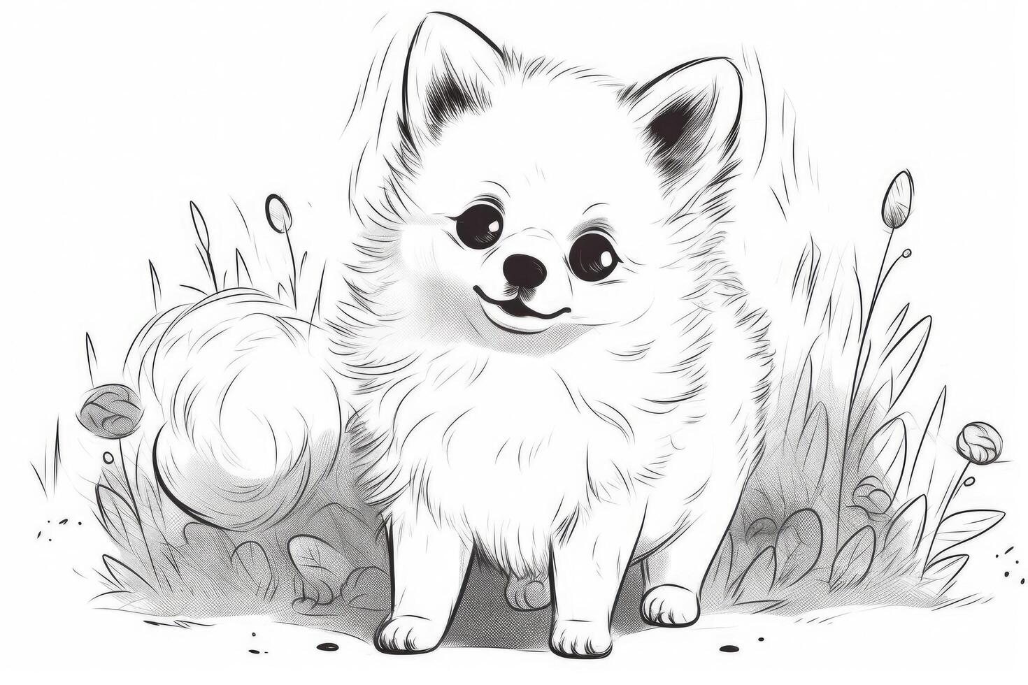 Coloring page outline of cartoon cute little puppy dog. illustration coloring book for kids. photo
